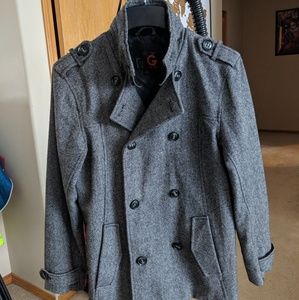 Guess stand collar double breasted peacoat jacket